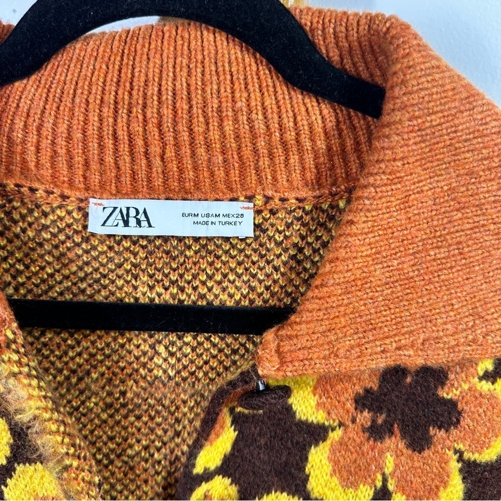 Zara Geometric Knit Jacquard Cropped Sweater Floral sz M - Picture 6 of 8